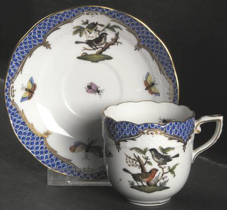 Rothschild Bird Blue Border (ROE ROEB) Flat Demitasse Cup & Saucer Set