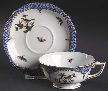 Rothschild Bird Blue Border (ROE ROEB) Footed Cup & Saucer Set