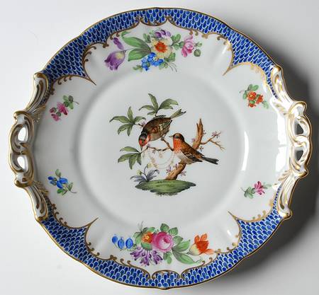 Rothschild Bird Blue Border (ROE ROEB) 8" Round Handled Dish