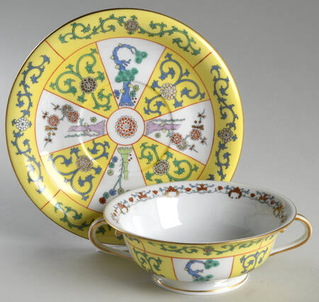 Yellow Dynasty (SJ) Footed Cream Soup Bowl & Saucer Set