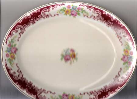 B1312 (Thich Red Panel & Scroll Rim) 11" Oval Serving Platter