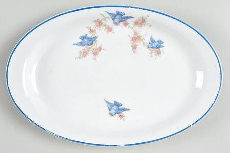 Bluebird (Blue Trim) 11" Oval Serving Platter