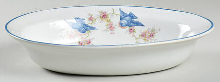 Bluebird (Blue Trim) 8" Oval Vegetable Bowl