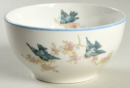 Bluebird (Blue Trim) Cranberry Bowl by Homer Laughlin 