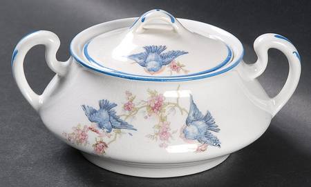 Bluebird (Blue Trim) Sugar Bowl & Lid by Homer Laughlin 