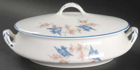 Bluebird (Blue Trim) Oval Covered Vegetable by Homer Laughlin 