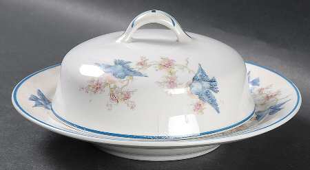 Bluebird (Blue Trim) Round Covered Butter by Homer Laughlin 