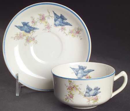 Bluebird (Blue Trim) Flat Cup & Saucer Set