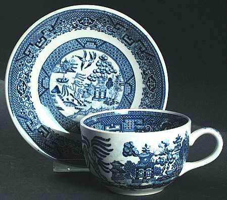 Blue Willow Flat Cup & Saucer Set