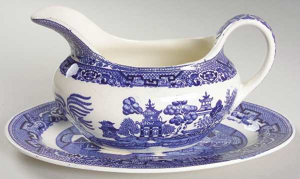 Blue Willow Gravy Boat & Underplate/Relish