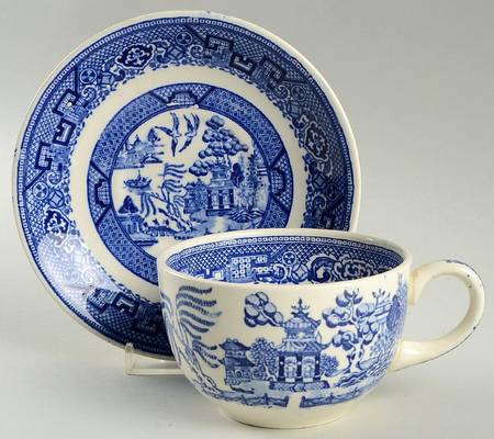 Blue Willow Flat Cup & Saucer Set