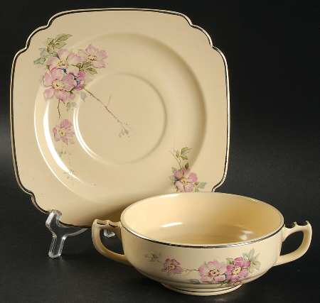 Briar Rose Footed Cream Soup Bowl & Saucer Set