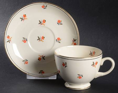 Cardinal (Red Floral, Nautilus) Footed Cup & Saucer Set
