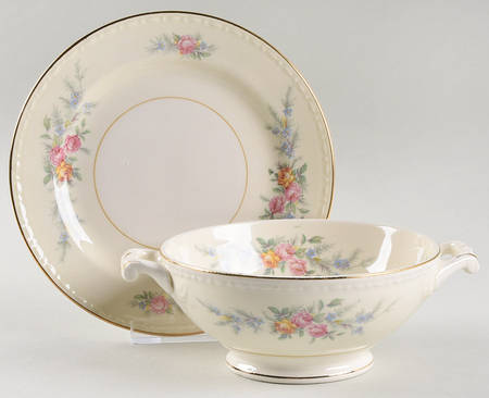 Cashmere Footed Cream Soup Bowl & Saucer Set by Homer Laughlin 