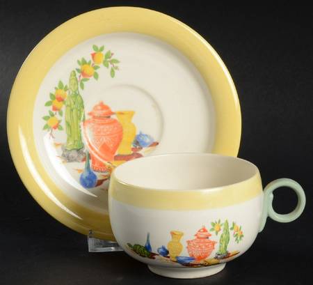 Chinese Green Godess Flat Cup & Saucer Set