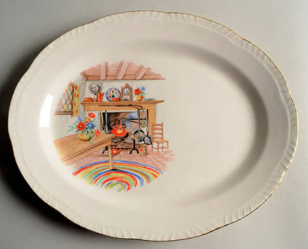 Colonial Kitchen (Liberty, Gold Trim) 13" Oval Serving Platter