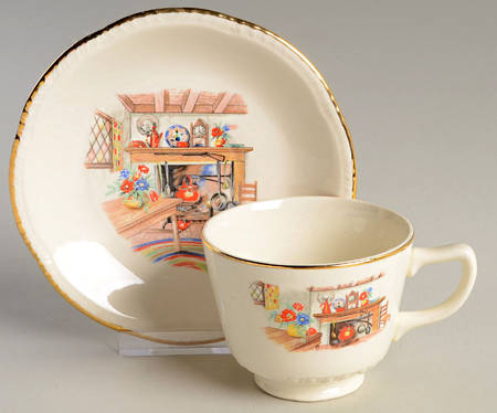 Colonial Kitchen (Liberty, Gold Trim) Footed Cup & Saucer Set