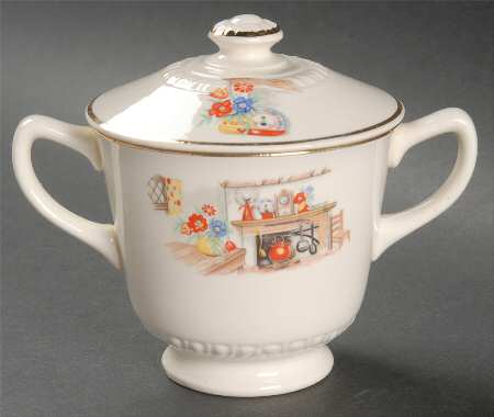Colonial Kitchen (Liberty, Gold Trim) Sugar Bowl & Lid