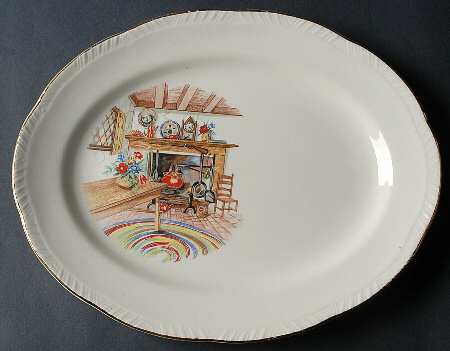 Colonial Kitchen (Liberty, Gold Trim) 11" Oval Serving Platter