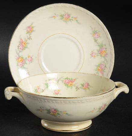 Countess Footed Cream Soup Bowl & Saucer Set by Homer Laughlin 