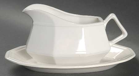 Colonial White Gravy Boat & Underplate/Relish by Homer Laughlin 