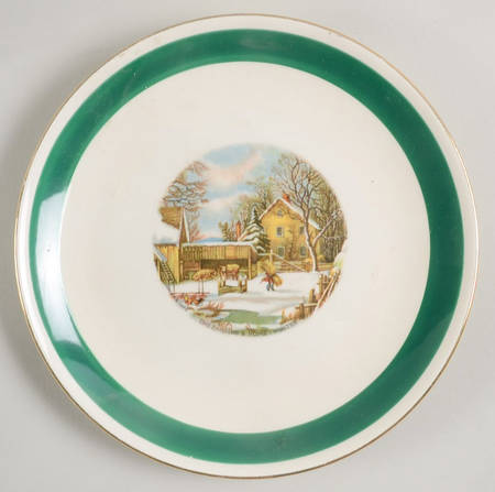 Currier & Ives (Green Band) Salad Plate