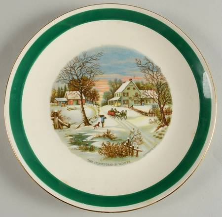 Currier & Ives (Green Band) Luncheon Plate