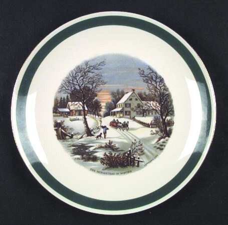 Currier & Ives (Green Band) Dinner Plate
