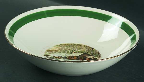 Currier & Ives (Green Band) 8" Round Vegetable Bowl