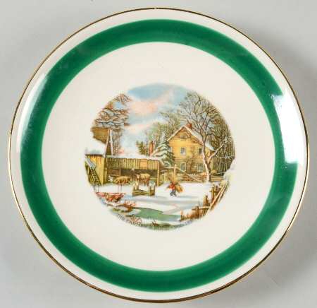 Currier & Ives (Green Band) Saucer