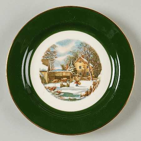 Currier and Ives Green Bread & Butter Plate