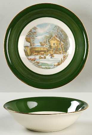 Currier and Ives Green Fruit/Dessert (Sauce) Bowl
