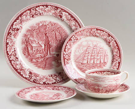 Currier & Ives Red 5 Piece Place Setting