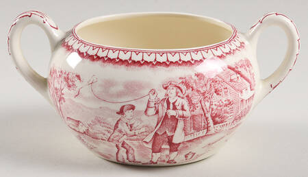Currier & Ives Red Sugar Bowl No Lid