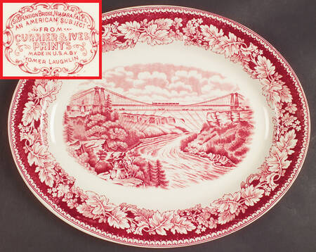 Currier & Ives Red 13" Oval Serving Platter