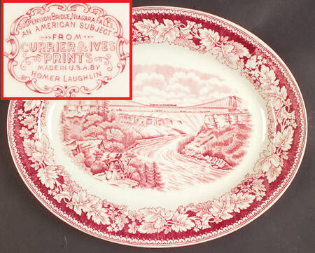 Currier & Ives Red 13" Oval Serving Platter