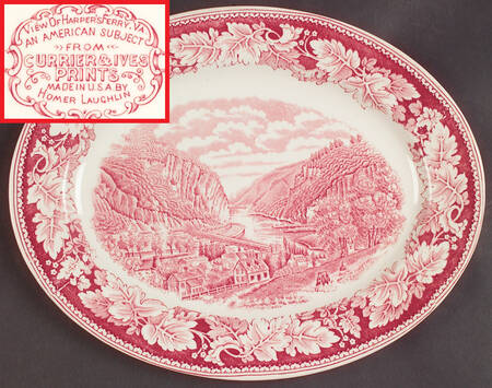 Currier & Ives Red 11" Oval Serving Platter