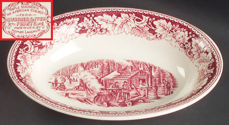 Currier & Ives Red 9" Oval Vegetable Bowl