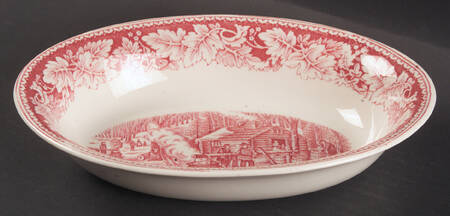 Currier & Ives Red 8" Oval Vegetable Bowl