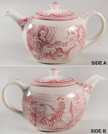 Currier & Ives Red Teapot & Lid