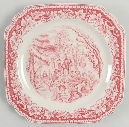 Currier & Ives Red Square Salad Plate
