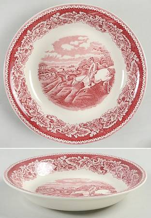 Currier & Ives Red Coupe Soup Bowl
