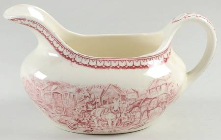 Currier & Ives Red Gravy Boat