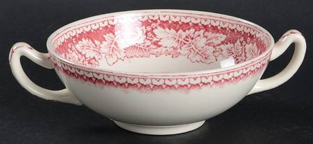 Currier & Ives Red Footed Cream Soup Bowl