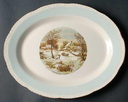 Currier & Ives 13" Oval Serving Platter