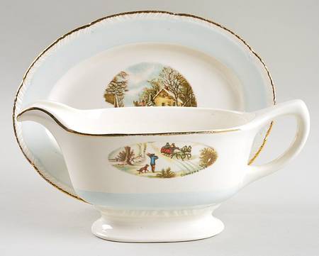 Currier & Ives Gravy Boat & Underplate/Relish