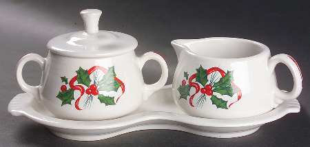Holiday Fiesta (With Ribbon) Creamer & Sugar with Lid & Tray Set