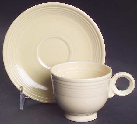Fiesta Old Ivory (Cream) Footed Cup & Saucer Set by Homer Laughlin 