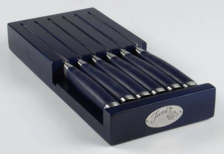 Fiesta Cobalt Blue (Intro 1986) (7 Piece) Steak Knife Set W/Wood Block