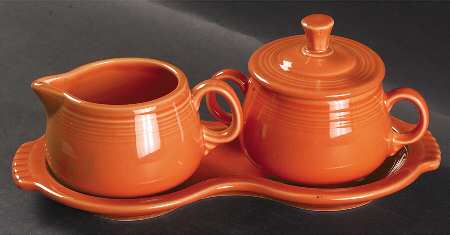 Fiesta Persimmon (Intro 1989) Creamer & Sugar with Lid & Tray Set
